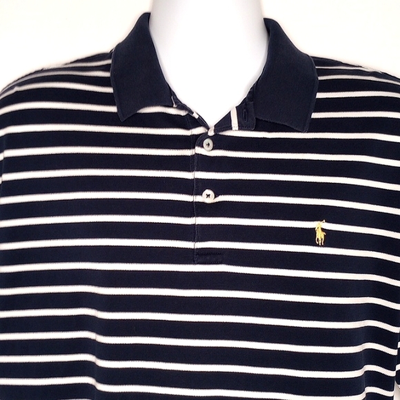 Polo by Ralph Lauren Men's Blue White Striped Short Sleeve Knit Polo XXL - Picture 4 of 9